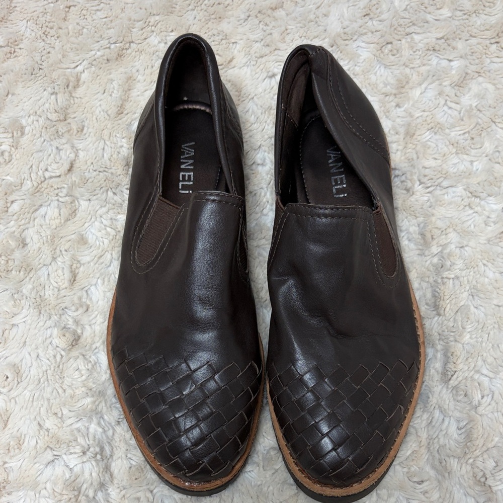 Vaneli Women’s Dark Brown Woven Leather Loafers